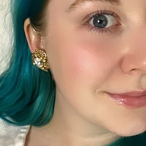 Vintage Clip On Earrings Gold Metal Glam Glitzy